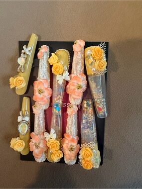 Yellow & Peach Floral water nails 3in